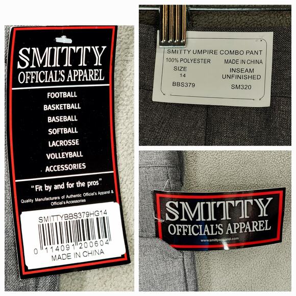 Smitty Umpire Combo Pant 14 Women Heathered Gray Unfinished Inseam Softball NEW - Picture 3 of 12